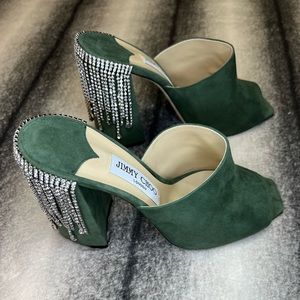 Jimmy Choo Green Heels with Silver Accents